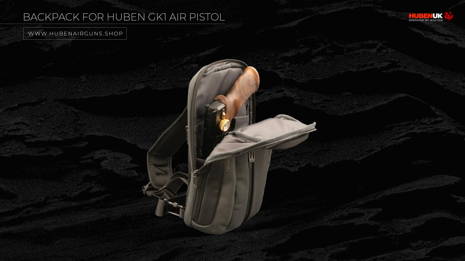 Backpack for Huben GK1 Air Pistol with GK1 inside
