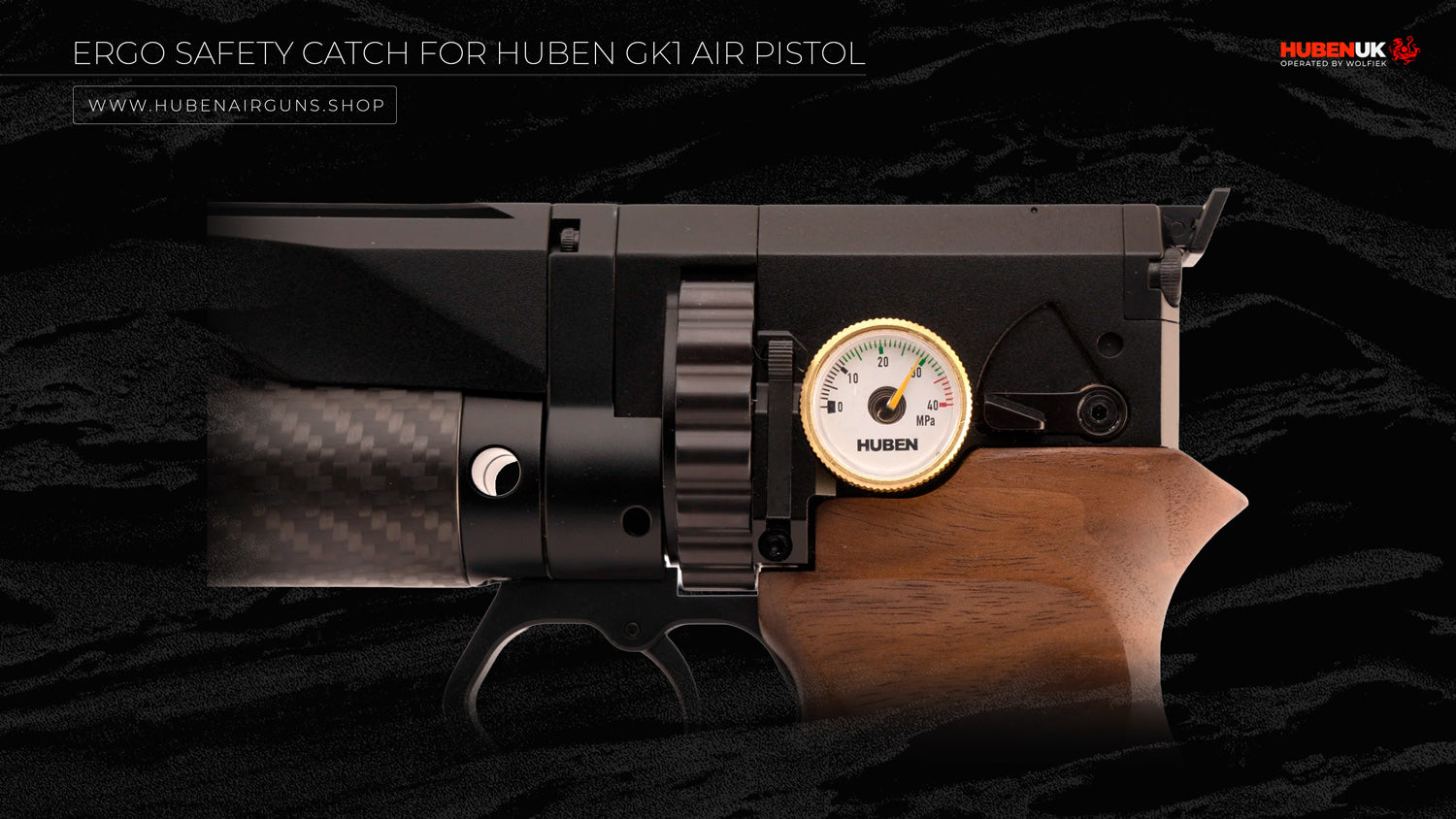 Ergo Safety Catch for Huben GK1 Air Pistol view from the gauge