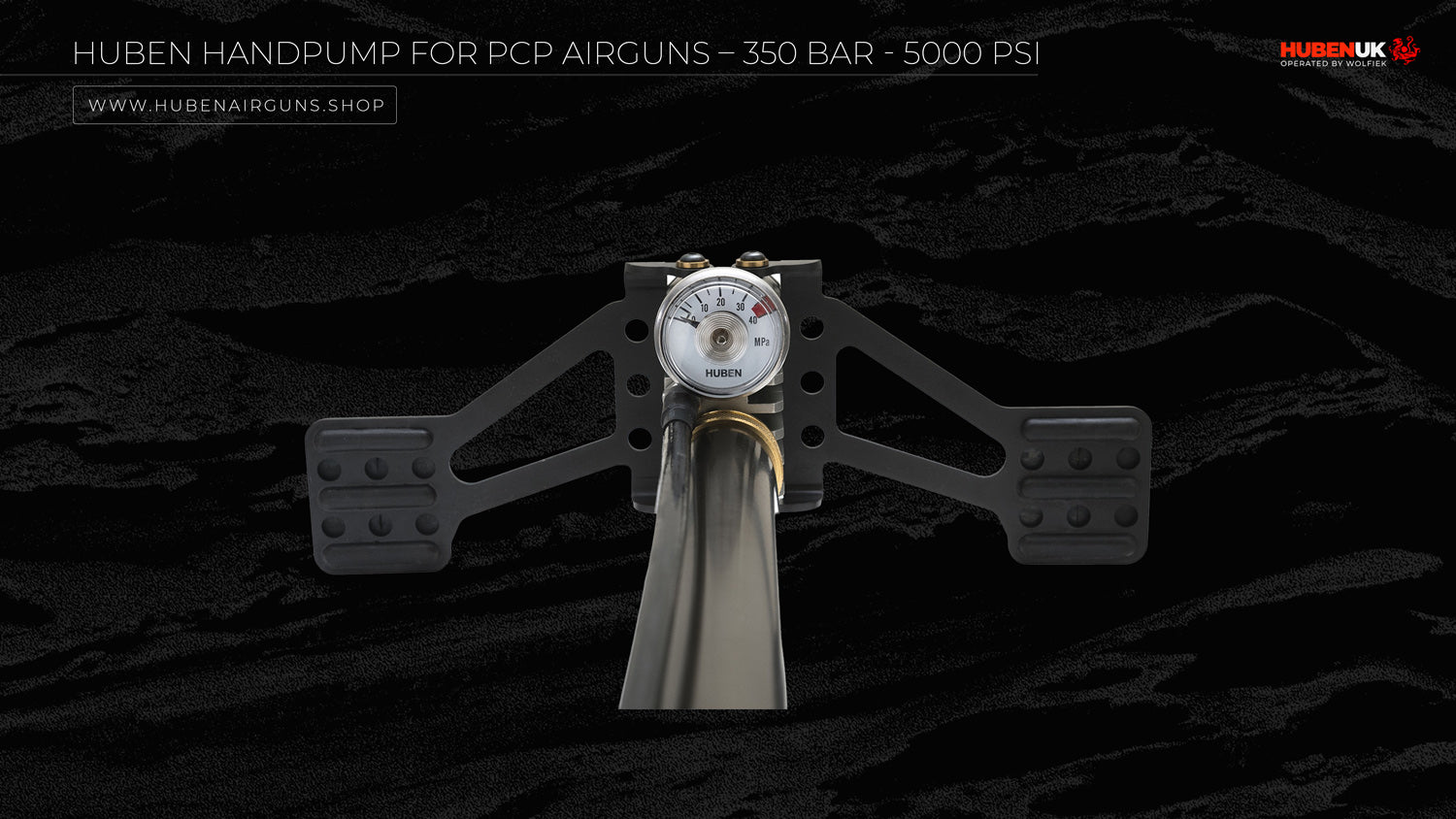 Huben PCP handpump 350BAR 5000 PSI front view on pressure gauge