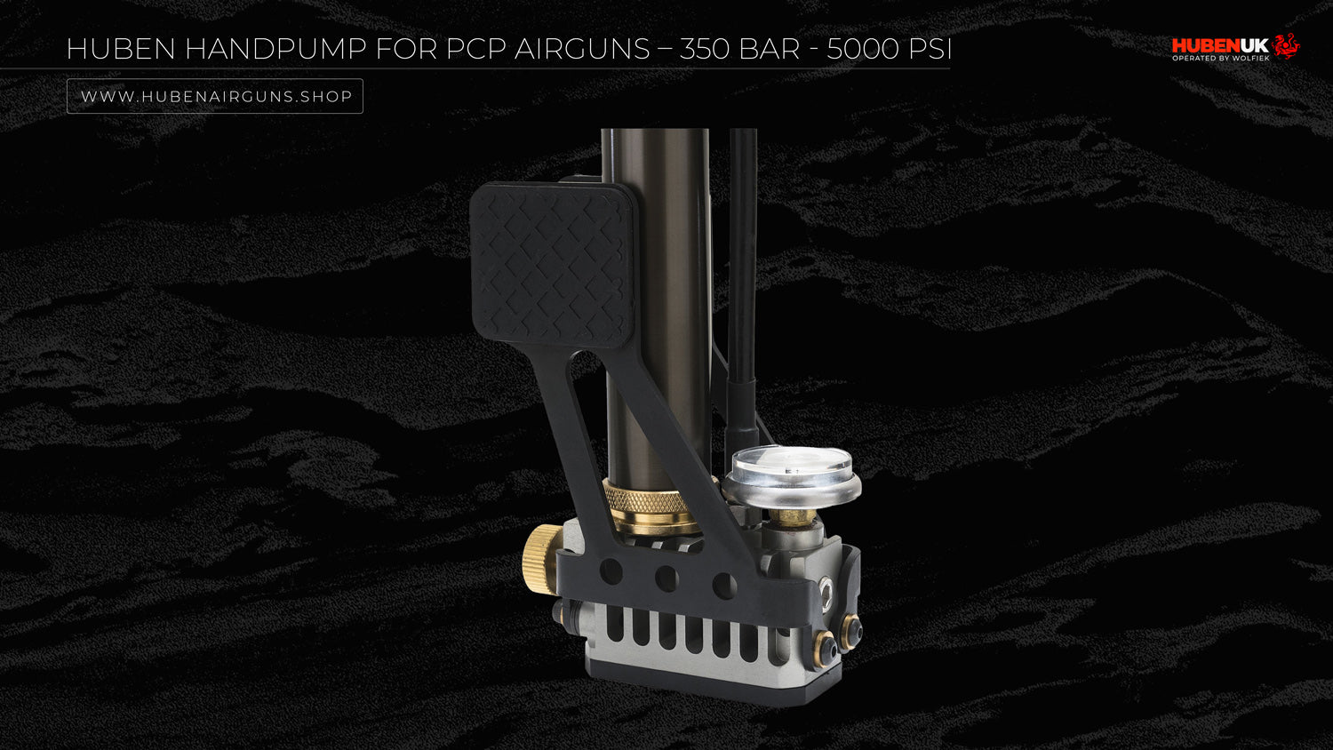 Huben PCP handpump 350BAR 5000 PSI side view at folded feet support