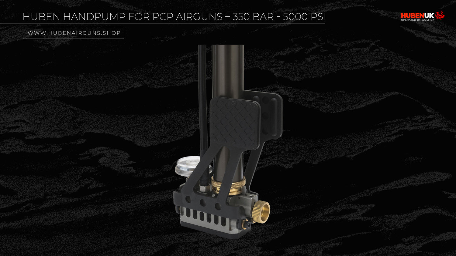 Huben PCP handpump 350BAR 5000 PSI reversed side view at folded feet support