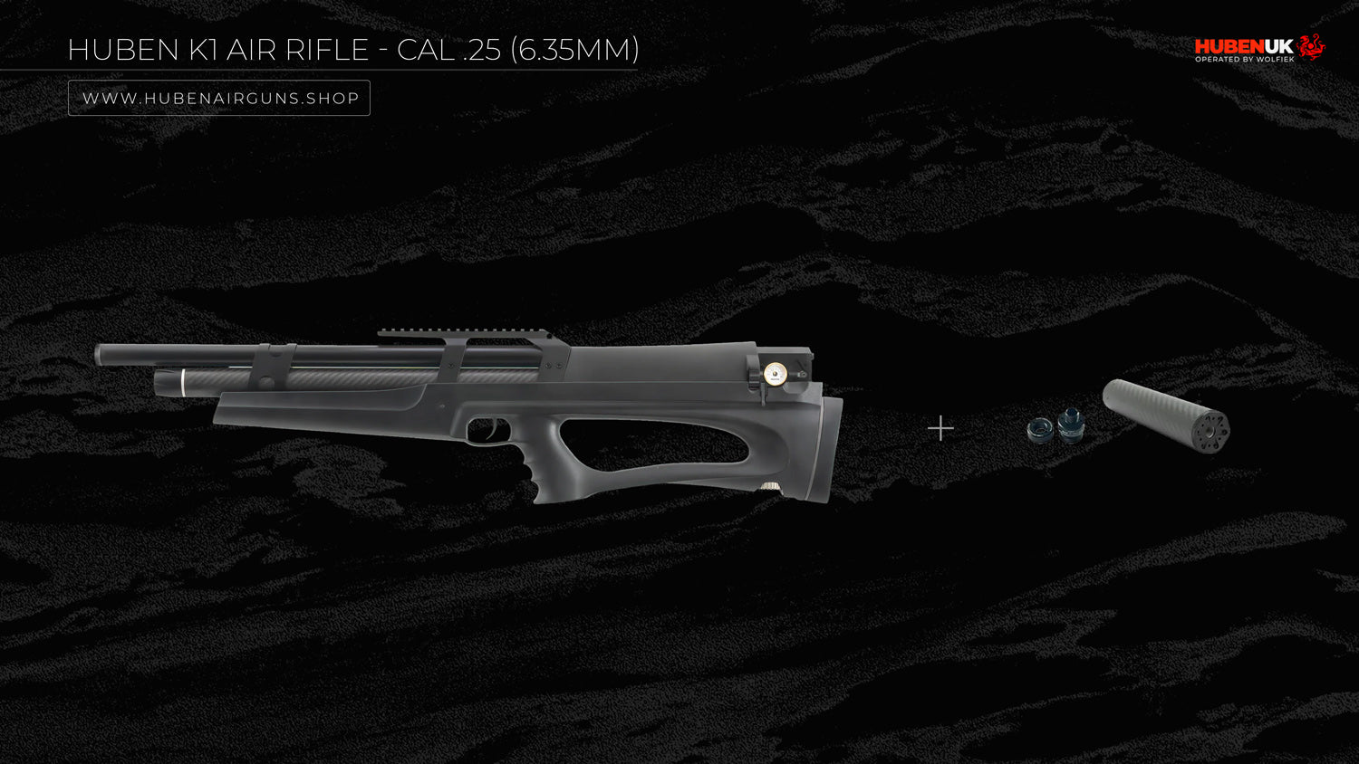 Huben K1 Air Rifle - Cal .25 (6.35mm) with suppressor and adapter