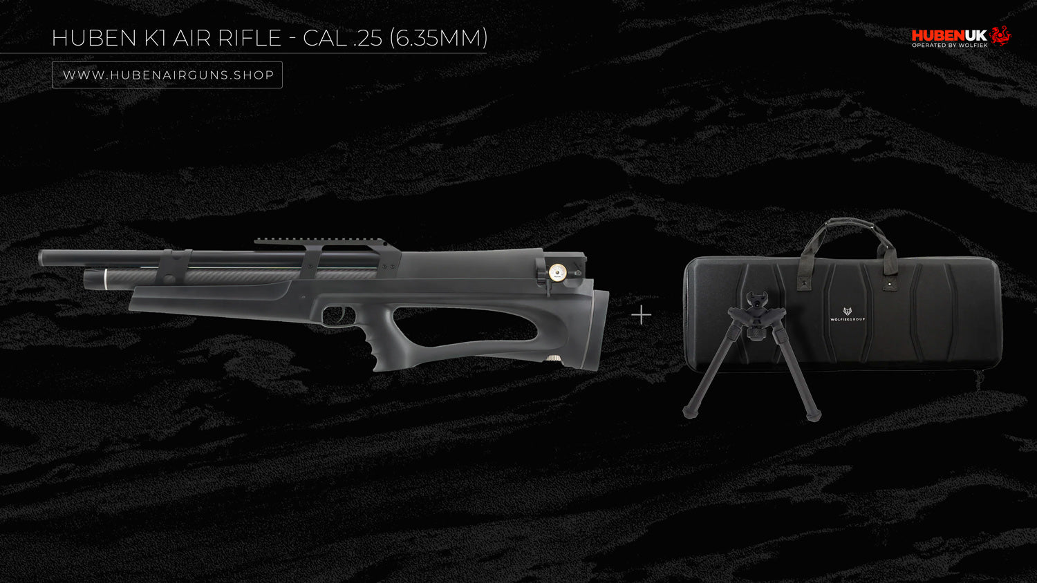 Huben K1 Air Rifle - Cal .25 (6.35mm) with semi-rigid case and bipod