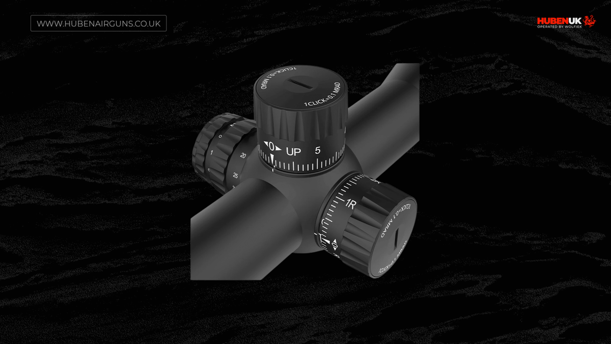 Vector Optics Taurus riflescope 3-18x50 FFP, turret close-up, alternate angle