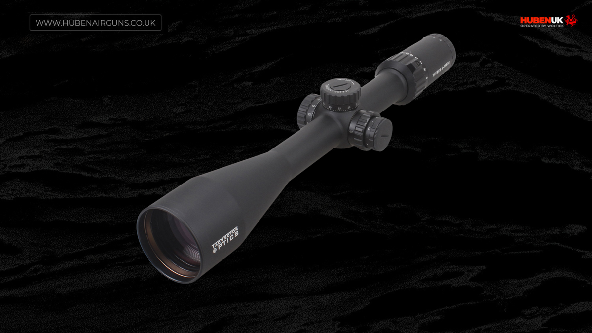 Vector Optics Taurus riflescope 5-30x56 FFP, angled view