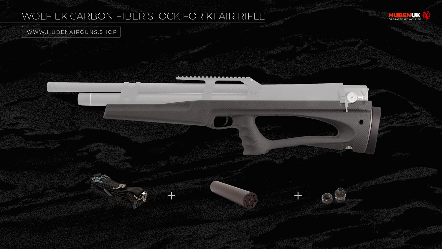 Wolfiek Carbon Fiber Stock for K1 Air Rifle without rail, with buttpad, and with full accessory kit