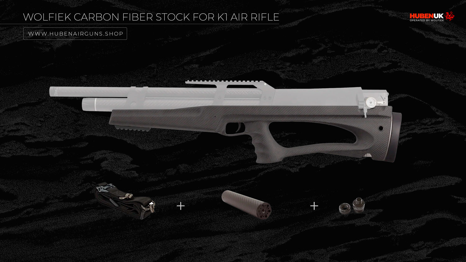 Wolfiek Carbon Fiber Stock for K1 Air Rifle with rail, with buttpad, and with full accessory kit