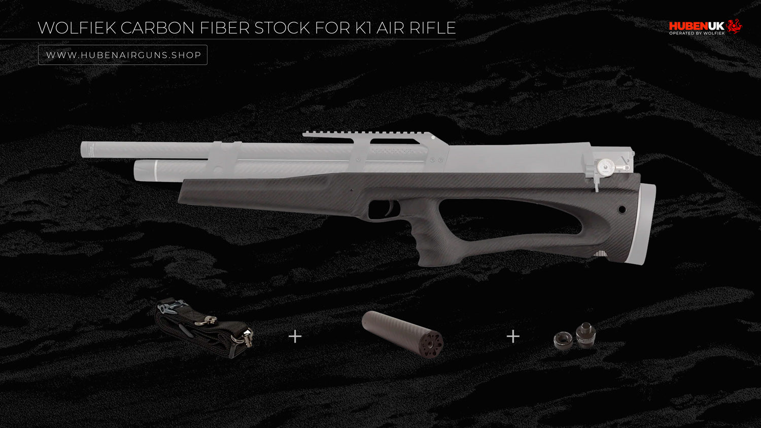 Wolfiek Carbon Fiber Stock for K1 Air Rifle without rail, without buttpad, and with full accessory kit