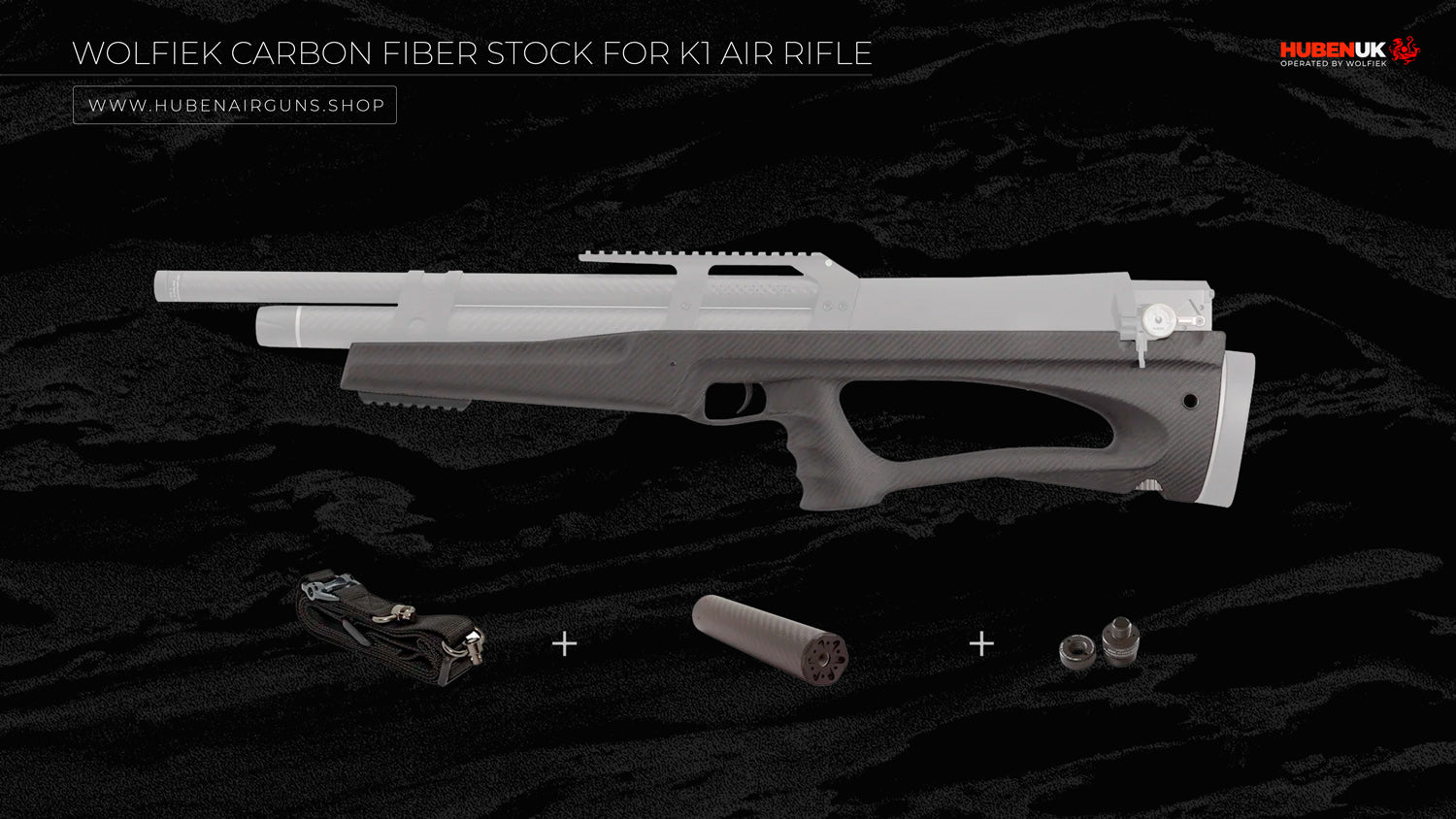 Wolfiek Carbon Fiber Stock for K1 Air Rifle with rail, without buttpad, and with full accessory kit