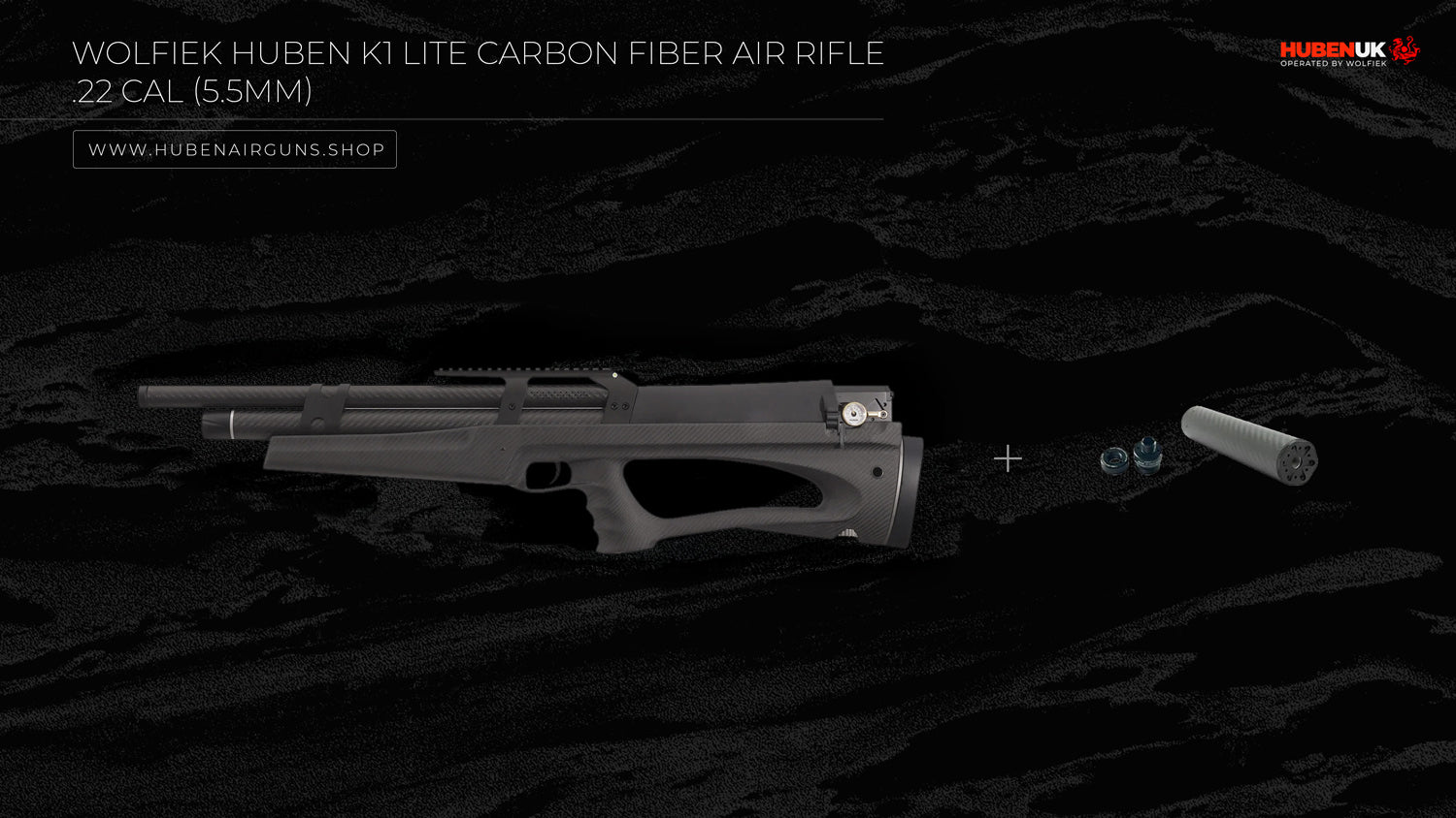 Wolfiek Huben K1 Lite Carbon Fiber Air Rifle - .22 Cal (5.5mm) with adapter and suppressor